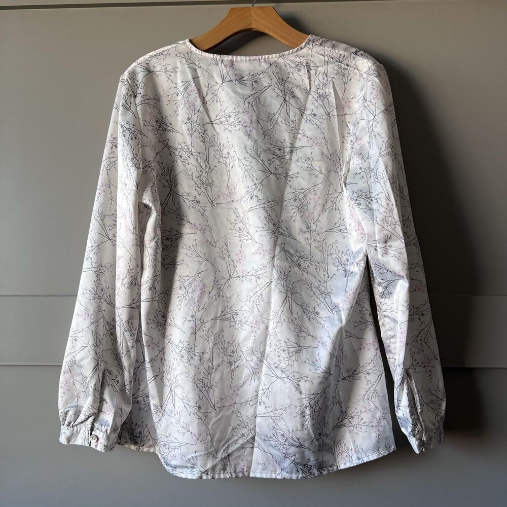 Chicos Shirt Womens Small White Floral Branch Print Henley Long Sleeve Blouse 0 - Picture 2 of 12